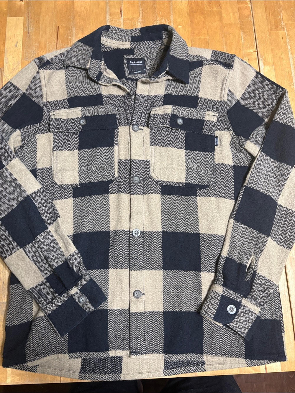 ONLY & SONS Black and Tan Checkered Overshirt